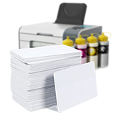 OrsonLew.com image of a stack of blank white PVC cards suitable for printing in an inkjet printer